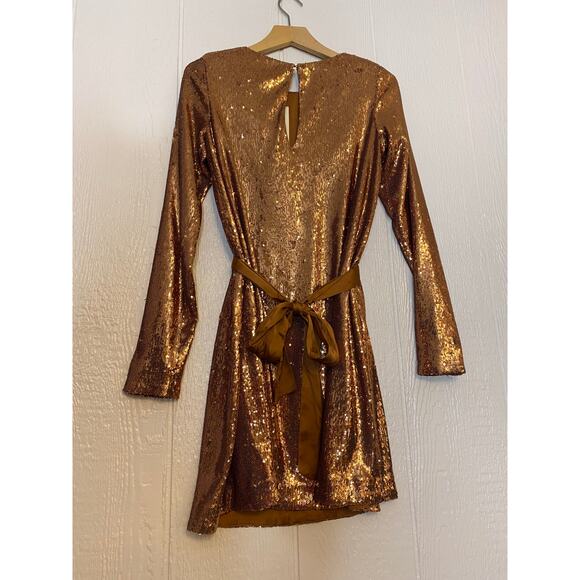 RAMY BROOK Hallie Belted Bronze Sequin Crew Neck Shift Dress US XS NWT - Picture 4 of 12